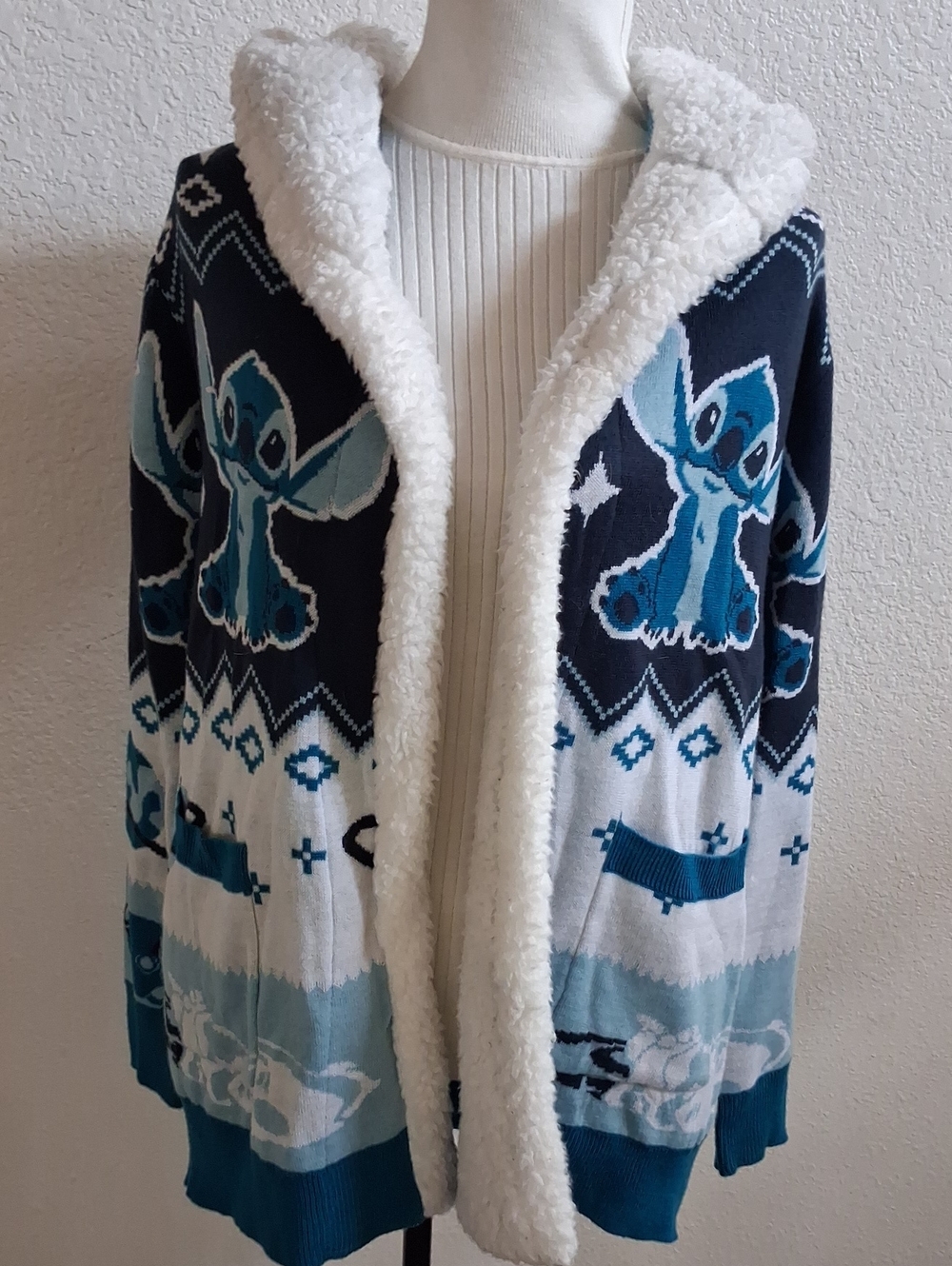 Disney Women's Lilo & Stitch Sherpa-Lined Hooded Open Sweater (SM)